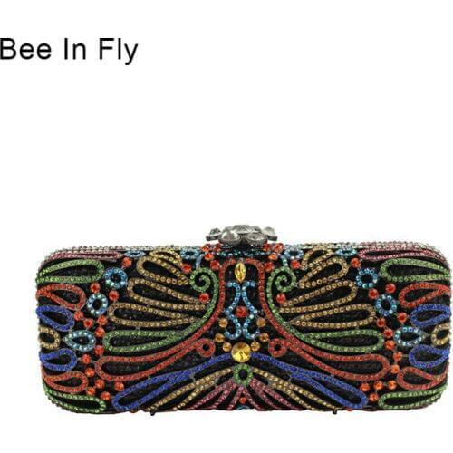 Bee In Fly Luxury Clutch Chain Bag Woman Wedding Diamond Crystal Floral Purse Cell Phone Pocket Wallet Handbags Crystal Bags