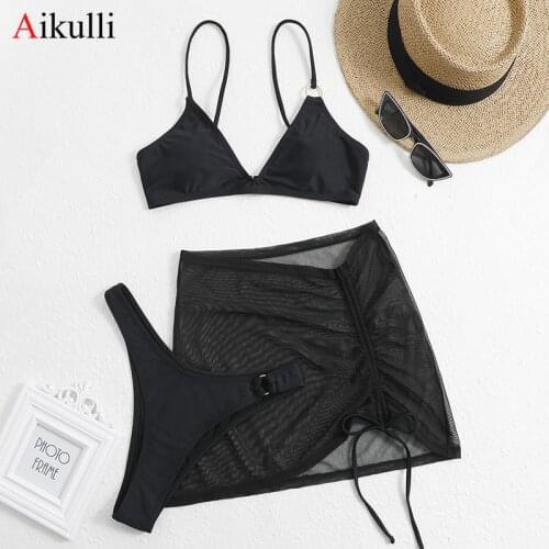 Sexy Black Bikini Sets Swimsuit Womens Three Pieces With Skirt Swimwear 2021 Summer Beach Wear Bathing Suits Brazilian Biquini