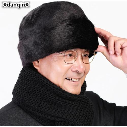 XdanqinX Bomber Hats For Men Winter Warm Hat Imitation Hair Middle-aged Elderly Cold-proof Winter Dads Brand Caps Mens Ski Cap