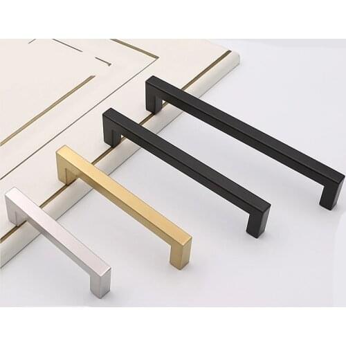 Modern Black Cabinet Handle Square Furniture Hardware Stainless Steel Kitchen Door Knobs Cupboard Wardrobe Drawer Pulls