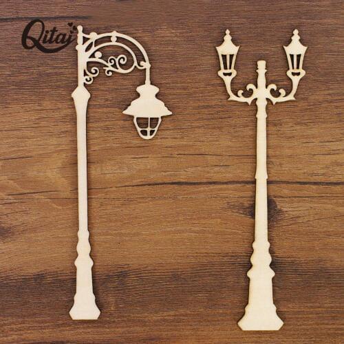 QITAI 12PCS/SET Lights Street lamp For Home Decoration Wooden DIY scrapbooking Ornaments Shooting Props Wall Stickers WF066