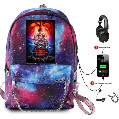 Hot Sale Stranger Things Teenage Backpack for Boys Girls Luminous School Bag USB charging Anti-theft and Waterproof schoolbag