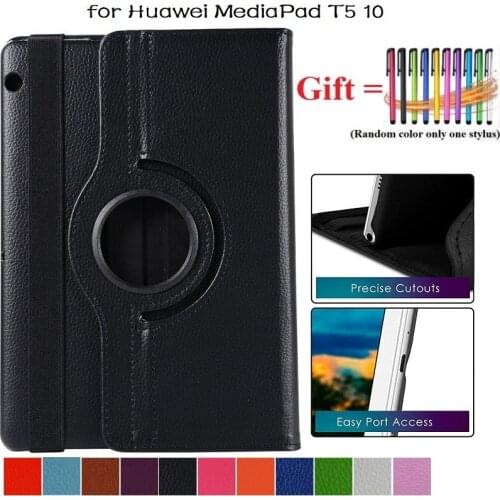 Protective Case for Huawei MediaPad T5 10 10.1" AGS-W09 / L09 KOB-L09 / W09 360 Rotating PU Leather Case Cover 10.1 Inch Funda