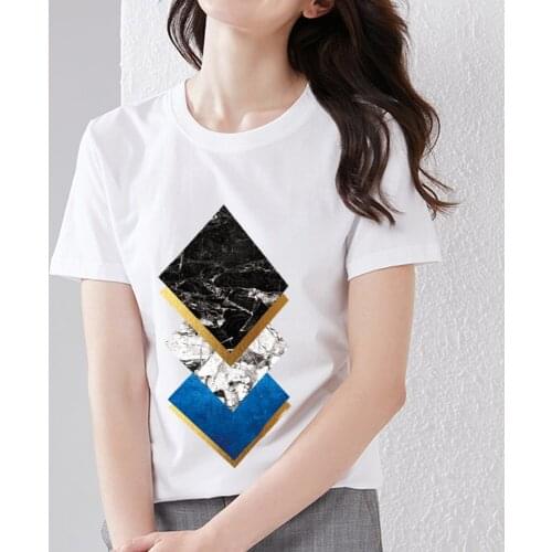 Womens T-shirt Casual Slim Top Basic Creative Design Geometric Triangle Pattern Print Round Neck Short Sleeve Home Shirt Top