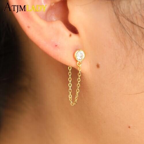 High Quality 925 Sterling Colors Studs With Chain cubic zirconia Earring for Women Special Offer Earrings Brinco jewelry