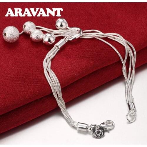 925 Silver Scrub Bead Charm Bracelet For Women Silver Jewelry