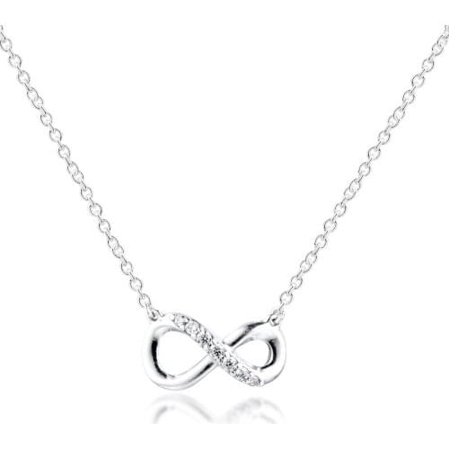 Sparkling Infinity Collier Necklace for Women Valentine Day 925 Sterling Silver Necklaces Jewelry Female Chain Choker