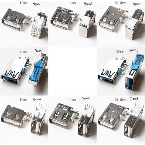 5PCS USB 2.0 Jack 4Pin USB Charging Connector Female Side Pin Insert DIP Long Body