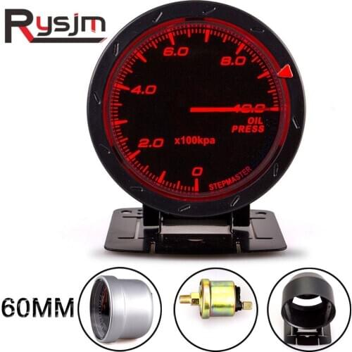 12V 60MM Car Oil Pressure Gauges 0-10 Bar Oil Pressure Sensor With Red & white Lighting Car meter oil press fuel pressure auto