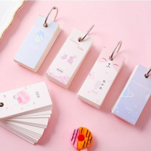 220 Pages Blank Page Kawaii Flashcard Ring Notepad Word Study Card Portable Memo Pad Loose Leaf Notes DIY Students Stationary