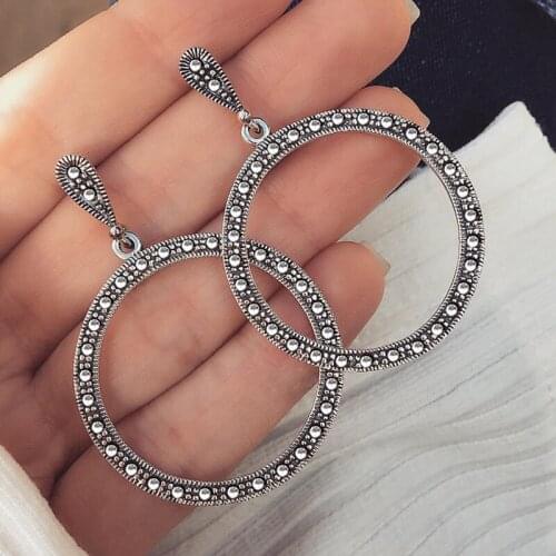 5*3.4cm Circle Hoop Earrings Fashion Korean Simple Rhinestone Hoop Earrings for Women Round Earrings Ring Earring Jewelry Trendy