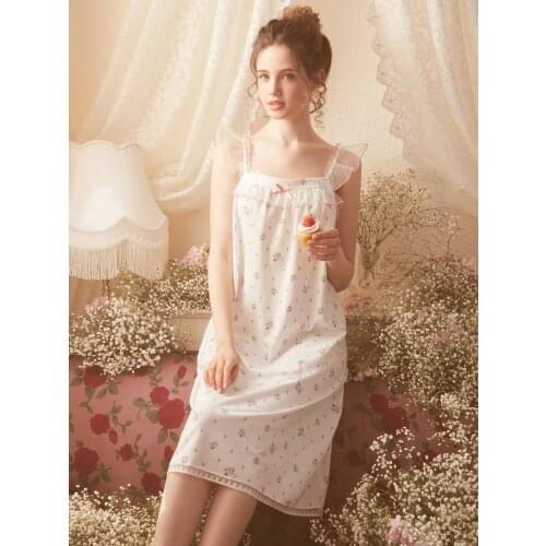 Free Shipping 2021 NEW Vintage Royal Nightgowns Womens Short White Pijamas Gril Sweet Sleepwear Lace CottonSlip pijama feminino