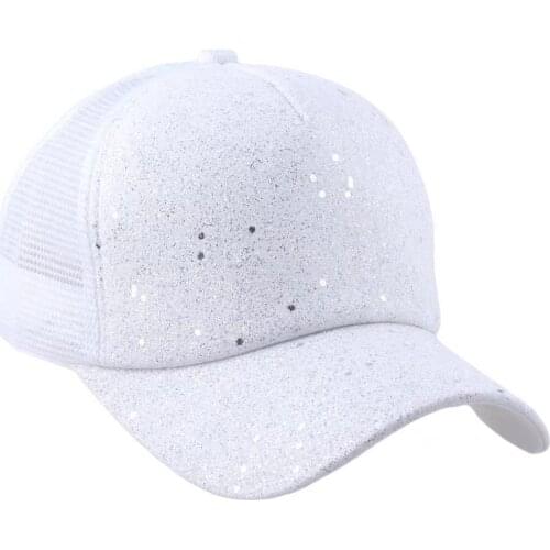 Women Mesh Snapback Hat Glitter Dots Trucker Style Hats Summer Baseball Cap White Grey Pink Gold