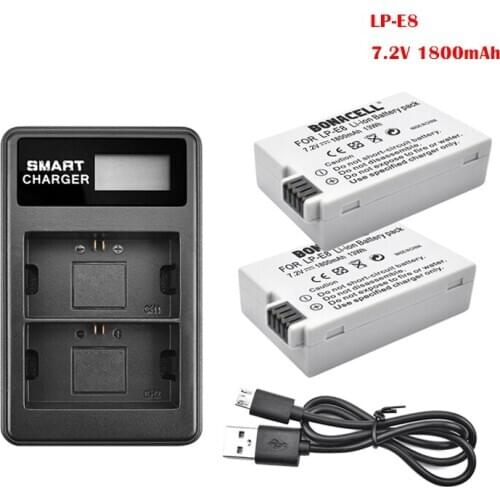 Bonacell 1800mAh LP-E8 LP E8 Batteries LCD Dual Charger for Canon Rebel T2i T3i T4i T5i Kiss X4 X5 EOS 550D 600D 650D 700D