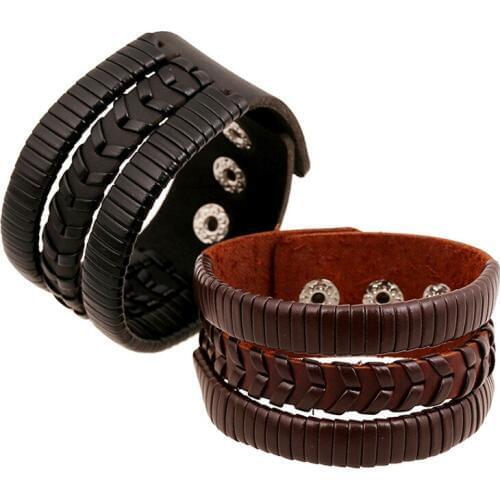 Genuine Leather Punk Black Brown Charm Bracelet For Men New Arrival Adjustable Women Bracelet