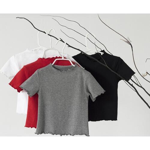 Brand GirlsTops Kids Short Sleeve Solid Color White Black Red Grey T-shirt Baby girl tshirt Summer 2019 casual plain tshirt kids