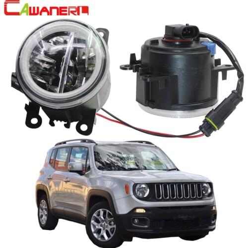 Cawanerl Car Accessories H11 4000LM LED Lamp Fog Light + Angel Eye Daytime Running Light DRL 12V For Jeep Renegade BU 2015-2018