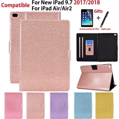 Glitter Case For Apple iPad 9.7 2018 2017 6th 5th Generation Smart Cover Funda For iPad Air 1 Air 2 Protective Stand Shell +Gift