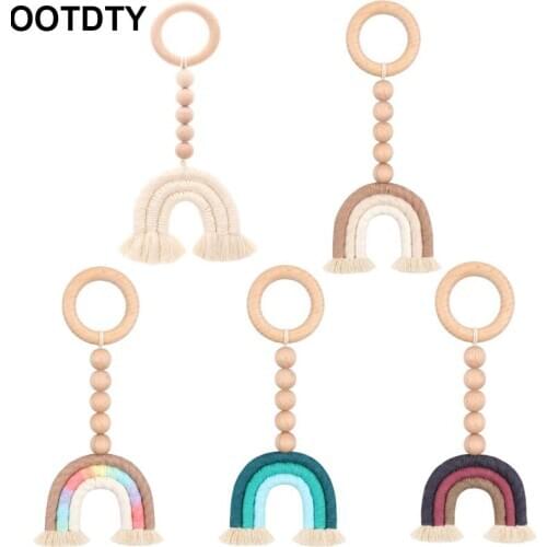 Baby Wooden Teether Natural Wood Rattle Chewable Play Gym Stroller Toy Nursing Pendant Charms Teething Toys
