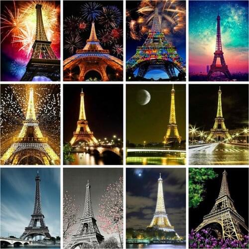 HUACAN 5D Diamond Painting Full Round Square Eiffel Tower Pictures Of Rhinestones Diamond Embroidery Landscape Mosaic Craft Kit