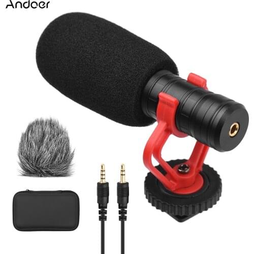 Andoer Camera Microphone Cardioid Condenser Mic with 3.5mm Port Anti-Shock Mount for Phones Camera Interview Video Recording