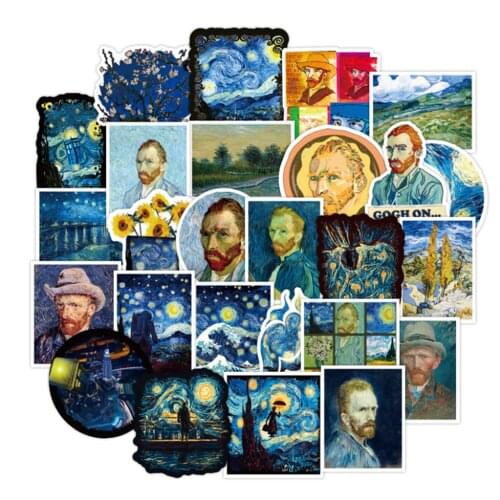 10/30/50PCS Classical Painter Van Gogh Sunflower Oil Painting Graffiti Decoration Suitcase Guitar Waterproof Sticker Wholesale