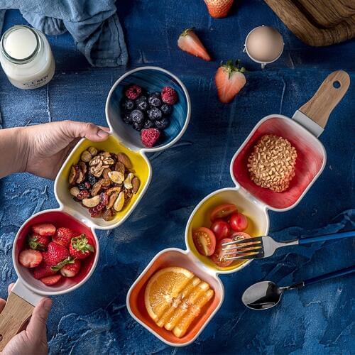 Japan Style Ceramic Triplet Bowl Doug Fruit Cold Dish Seasoning Snack Seeds Nuts Fries Plate Home/Restaurant/Hotel Tableware