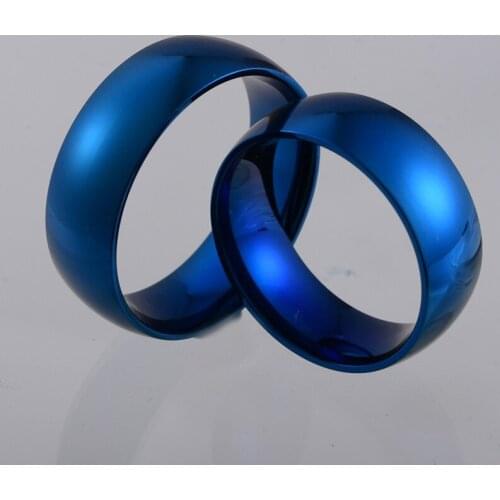 Trendy Blue Plated Titanium Steel Lovers Ring Fashion Glossy Couples Rings Jewelry Gift For Lover / Friends 6mm 8mm Width