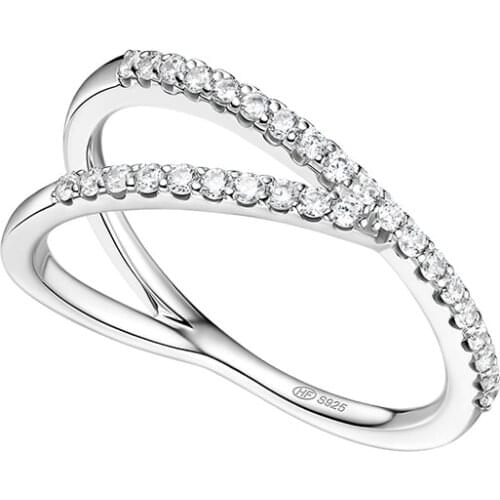 SLJELY Fashion Solid 925 Sterling Silver Simple Y-shaped Finger Ring Micro Pave Zircon Women Wedding Fine Party Brand Jewelry