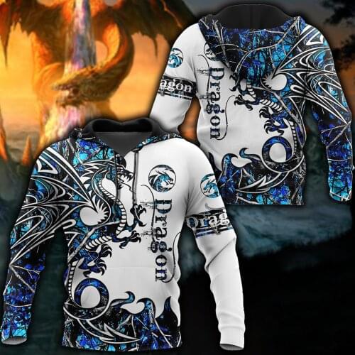 Beautiful Blue Dragon Tattoo 3D Printed Men Hoodie Autumn and winter Unisex Sweatshirt Zip Pullover Casual Streetwear KJ431
