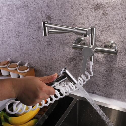 LE-6954 Copper Rotatable Folding Tap Multifunctional Hot And Cold Water Wall In Tap Wall Mounted Kitchen Faucet With Spray Gun