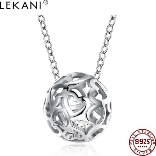 LEKANI 925 Sterling Silver Pendant Necklaces Unisex World Cup Football Shape Hollow Heart Necklace Anniversary Jewelry Gift