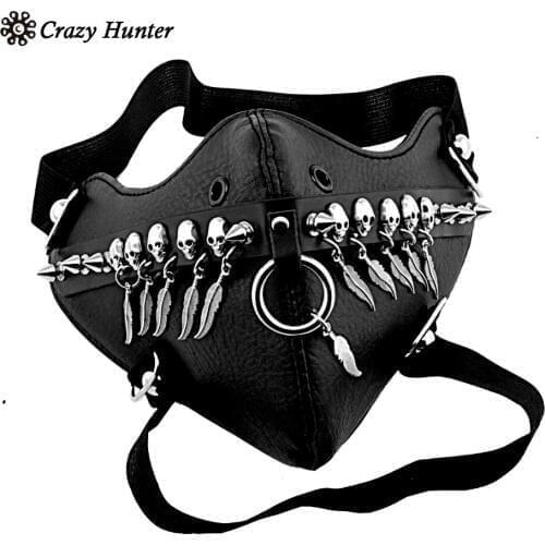 Metal Skull Feather stream Punk Biker Mask Goth Rock Cosplay Masquerade