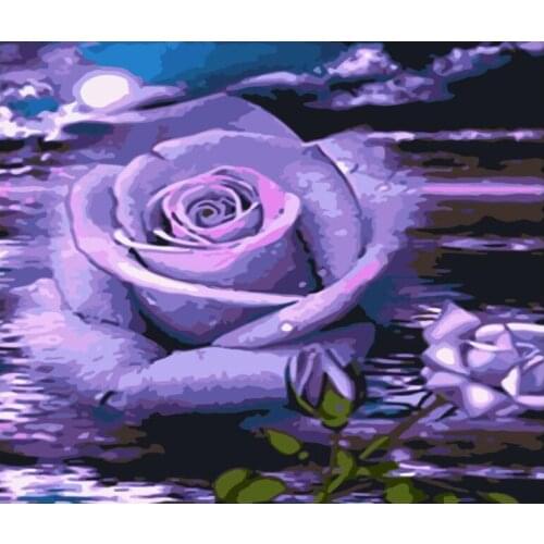 Painting By Numbers DIY Dropshipping 40x50 50x65cm Purple rose under the moon Flower Canvas Wedding Decoration Art picture Gift
