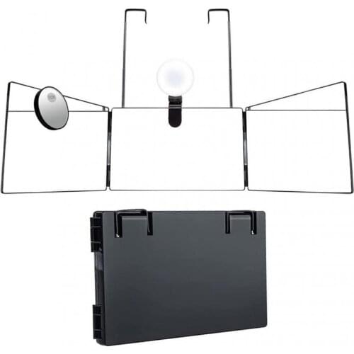 New Upgraded Model Mirror LED Light 3 Way Mirror 10X Magnifying Glass Retractable Hanging 3Folding Vanity Mirror For DIY Haircut