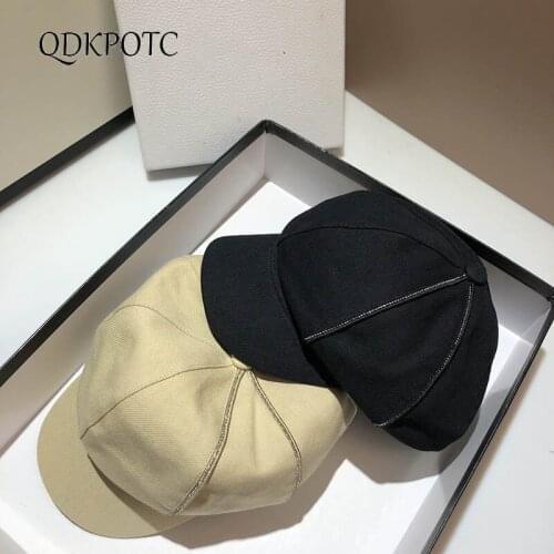 2021 New Hat Autumn Women Simplicity Cotton Newsboy Caps Pearl Chain Fashion Japan South Korea Sweet Solid Color Berets QDKPOTC