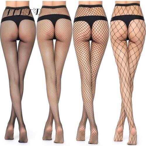 New Arrival Thin Sexy Mesh Tights Women Plus Size Hollow Solid Fishnet Pantyhose Clothes For Women Black Tights Sexy Lingerie