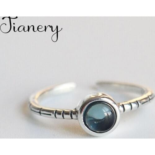 Original Design Bohemian Retro Antique Silver Color Blue Ball Ring For Women Fashion Open Finger Rings Female Boho Jewelry