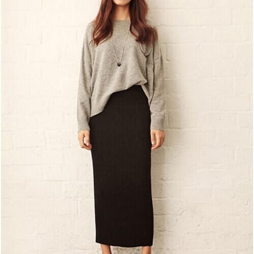 Autumn Knitted Skirt Women Sexy High Waist Pencil Skirts Winter Warm Package Hip Elastic Split Long Skirt Womens Faldas Mujer