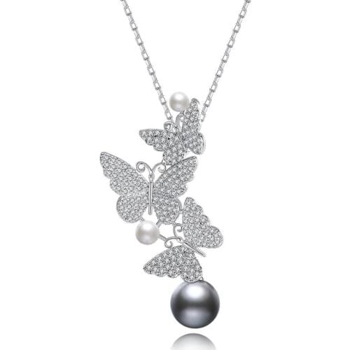 Trendy Quality Clear CZ Crystal Necklace For Women White Color Butterfly Pendant Necklaces Minimalism Jewelry Gift