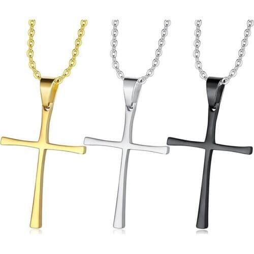 Simple Fashion Cross Silver Color Stainless Steel Pendant Necklaces Jewelry For Men Women