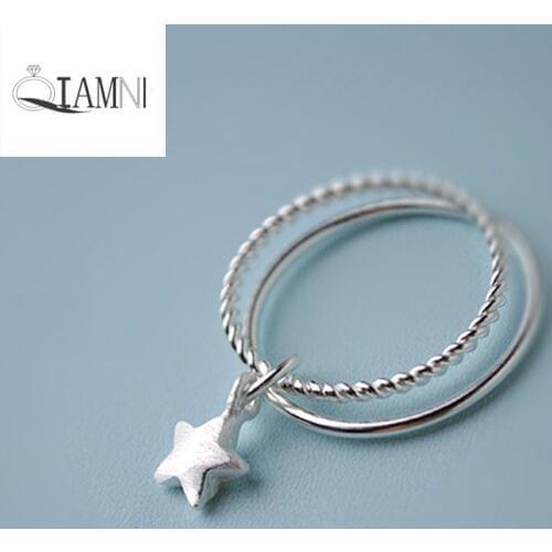 QIAMNI Charming Lovely Stars Pendant Double Finger Ring Christmas Party Gift for Women Girls Wedding Accessories Jewelry Bijoux