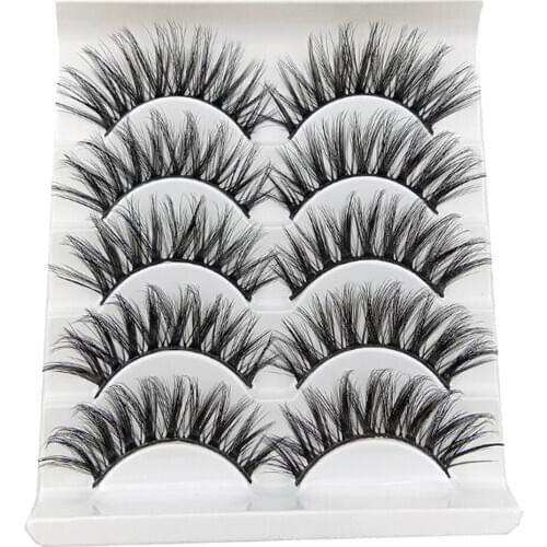 5Pairs 3D Dramatic Thick Fake Eyelashes Natural Look Extension Tools Set Mink Hair Eyelashes Handmade Wispy Cruelty-free Eyelash
