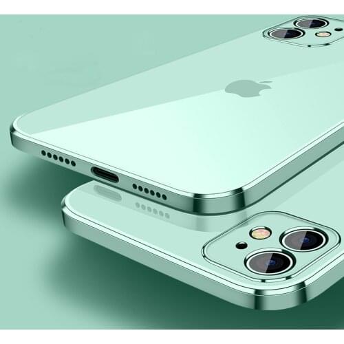 Luxury Square Plating Clear Case For Apple iPhone 11 Pro Max 12 Mini XR iPhone11 Original Transparent Silicone Cover Accessories