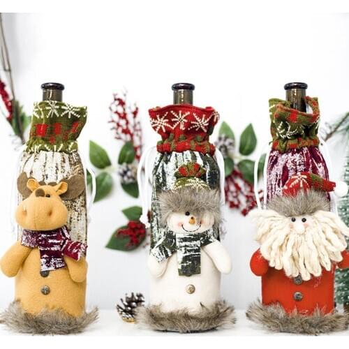 Christmas Party Home Decor Table Santa Claus Snowman Champagne Bottle Cover Bag