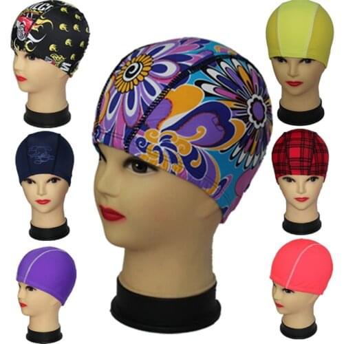 Random Colors and Prints Fabric Swimming Cap Much Valuable 2021 Unisex Nylon Lycra Quality Female and Male Swim Hat Dropshipping