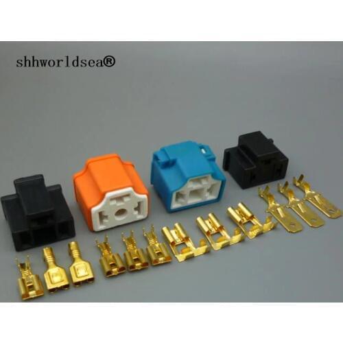 Shhworldsea 2sets 3Pin H4 Car connector plug H4 Auto holder plug 7.8mm lamp plug bulb socket for Male + female