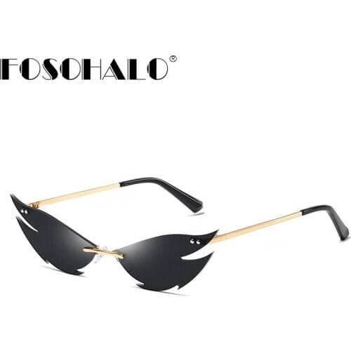 Cat Eye Rimless Sunglasses Women 2020 Trendy Designers Punk Rectangle Sun Glasses Men Retro UV400 Steampunk Vintage Sunglasses