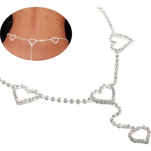 Rhinestone Heart Waist Chain Belt Women Crystal Hip Low Waist Chain Summer Beach Sexy Body Jewelry