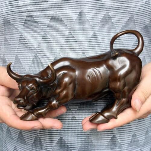 TOP GOOD OFFICE HOME STORE BUSINESS STOCK-MARKET MASCOT -TALISMAN PROTECTION MONEY DRAWING CHARGING BULL BRONZE STATUE 19CM